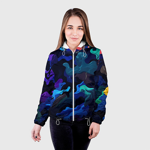 Женская куртка Камуфляж из разноцветных красок / 3D-Белый – фото 4