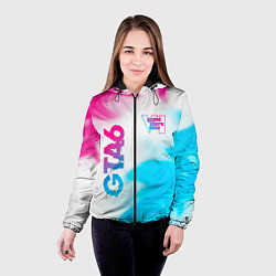 Куртка с капюшоном женская GTA6 neon gradient style вертикально, цвет: 3D-черный — фото 2