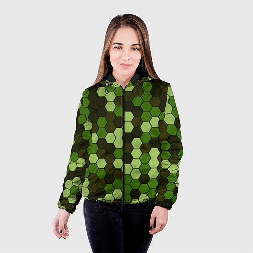 Женская куртка Камуфляж гексагон лесной / 3D-Черный – фото 4