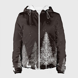 Куртка с капюшоном женская Олени в лесу, цвет: 3D-белый