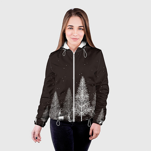 Женская куртка Олени в лесу / 3D-Белый – фото 4