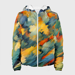 Куртка с капюшоном женская Жёлтые и синие мазки, цвет: 3D-белый