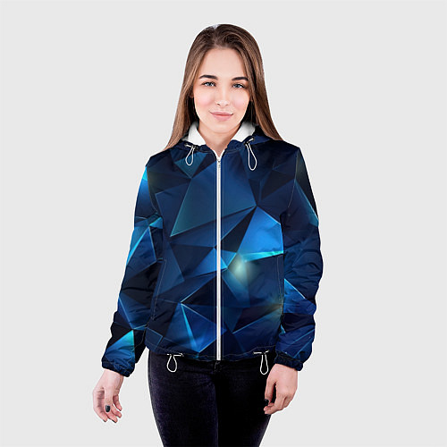 Женская куртка Синяя геометрическая абстракция / 3D-Белый – фото 4
