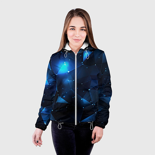 Женская куртка Синяя геометрическая абстракция / 3D-Белый – фото 4