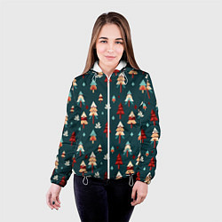 Куртка с капюшоном женская Треугольные ёлки, цвет: 3D-белый — фото 2