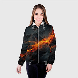 Куртка с капюшоном женская Оранжевая световая абстракция на черном, цвет: 3D-белый — фото 2