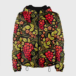 Куртка с капюшоном женская Хохломская роспись красные ягоды, цвет: 3D-черный