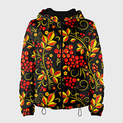 Женская куртка Хохломская роспись золотистые листья чёрном фоне