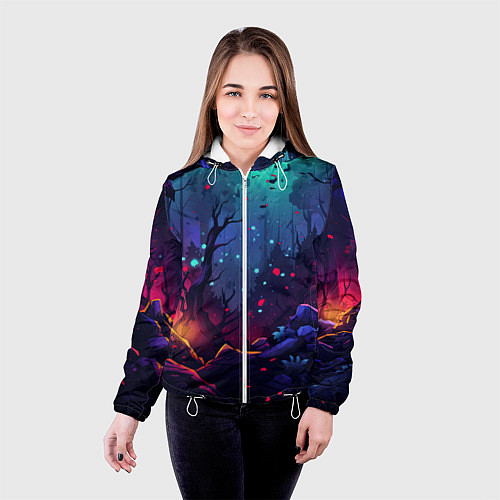 Женская куртка Абстрактный камуфляж в кислотных абстрактных пятна / 3D-Белый – фото 4