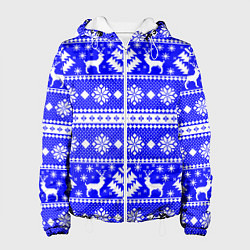 Женская куртка Новый год ели и олени на синем фоне