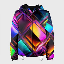 Куртка с капюшоном женская Цветные стеклянные блоки - неоновый геометричный у, цвет: 3D-черный