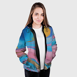Куртка с капюшоном женская Жидкая синяя и розовая краска, цвет: 3D-черный — фото 2