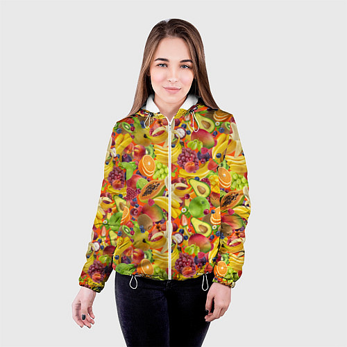 Женская куртка Экзотические фрукты и ягоды / 3D-Белый – фото 4