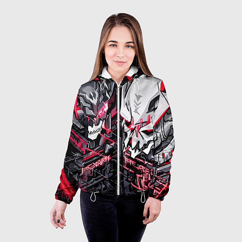 Женская куртка Два черепа и красные полосы / 3D-Белый – фото 4