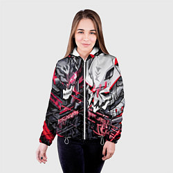 Куртка с капюшоном женская Два черепа и красные полосы, цвет: 3D-белый — фото 2