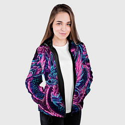 Куртка с капюшоном женская Neon Japanese dragon - irezumi, цвет: 3D-черный — фото 2