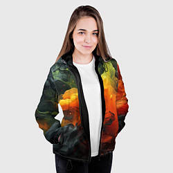 Куртка с капюшоном женская Взрыв оранжевой краски, цвет: 3D-черный — фото 2