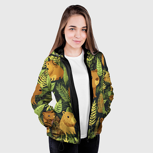 Женская куртка Капибары - лесной маскировочный камуфляж / 3D-Черный – фото 3