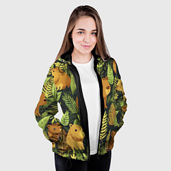Куртка с капюшоном женская Капибары - лесной маскировочный камуфляж, цвет: 3D-черный — фото 2