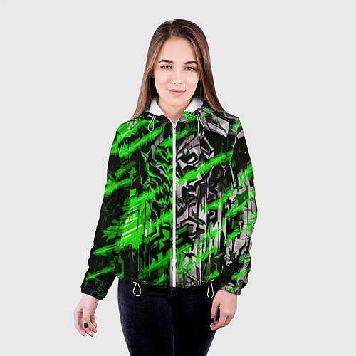 Женская куртка Железный череп и зелёные линии / 3D-Белый – фото 4