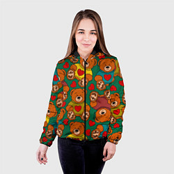Куртка с капюшоном женская Игрушки мишки в цветных свитерах и сердца, цвет: 3D-черный — фото 2
