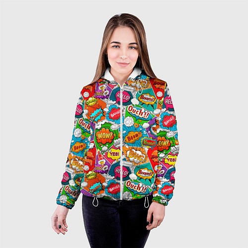 Женская куртка Bang Boom Ouch pop art pattern / 3D-Белый – фото 4