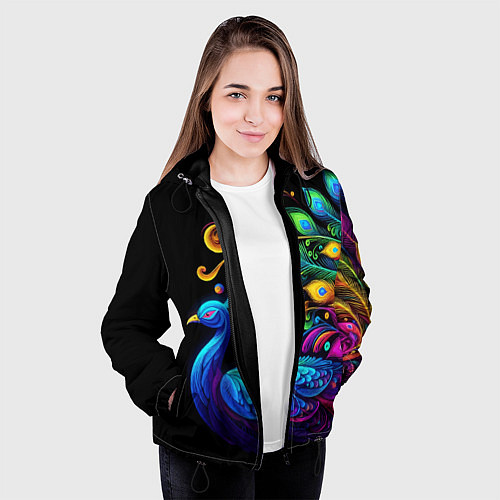 Женская куртка Neon peacock - art / 3D-Черный – фото 3