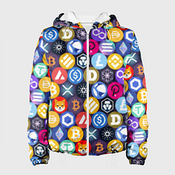 Куртка с капюшоном женская Криптовалюта Биткоин, Эфириум, Тетхер, Солана патт, цвет: 3D-белый