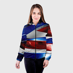 Куртка с капюшоном женская Изогнутая белая синяя красная абстракция, цвет: 3D-черный — фото 2