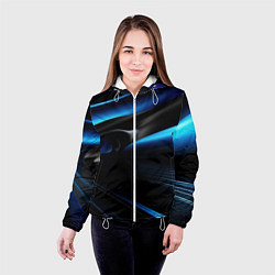 Куртка с капюшоном женская Черная и синяя геометрическая абстракция, цвет: 3D-белый — фото 2