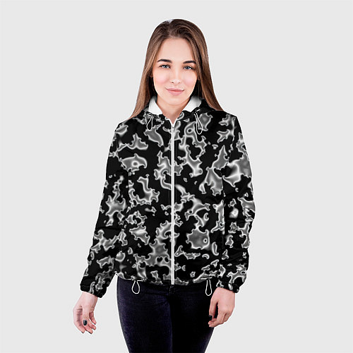 Женская куртка Капли жидкого металла - камуфляж на чёрном / 3D-Белый – фото 4