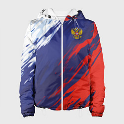 Куртка с капюшоном женская Россия Sport брызги красок триколор, цвет: 3D-белый