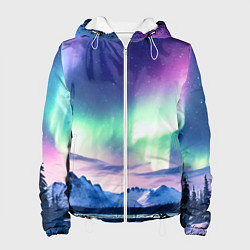Куртка с капюшоном женская Северное сияние на природе ai art, цвет: 3D-белый