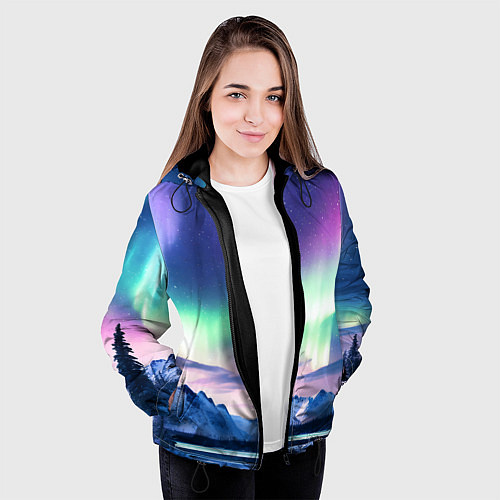 Женская куртка Северное сияние на природе ai art / 3D-Черный – фото 3