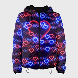 Куртка с капюшоном женская Оковы-сердца, красная половинка, цвет: 3D-черный