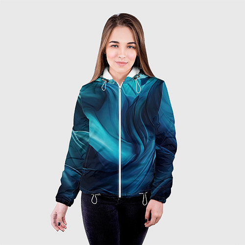 Женская куртка Синяя абстракция в виде волн / 3D-Белый – фото 4