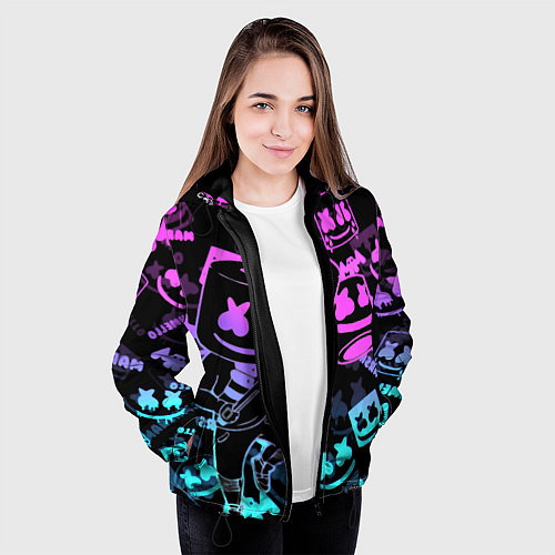 Женская куртка Marshmello neon pattern / 3D-Черный – фото 3