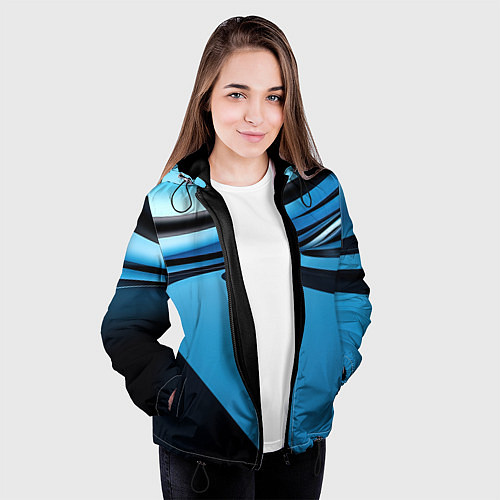 Женская куртка Черная и синяя абстракция в виде волн / 3D-Черный – фото 3