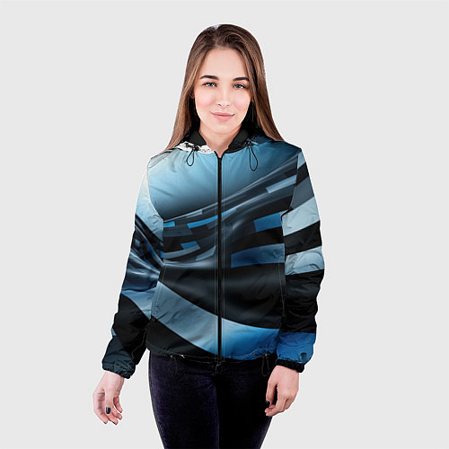 Женская куртка Черно-синий абстрактный спортивный стиль / 3D-Черный – фото 4