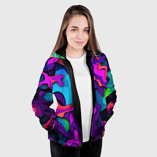 Женская куртка Яркий неоновый камуфляж / 3D-Черный – фото 3