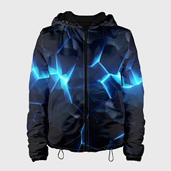 Куртка с капюшоном женская Синий неоновый разлом черной абстракции, цвет: 3D-черный