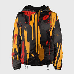 Женская куртка Красные желтые оранжевые пятна краски абстракция