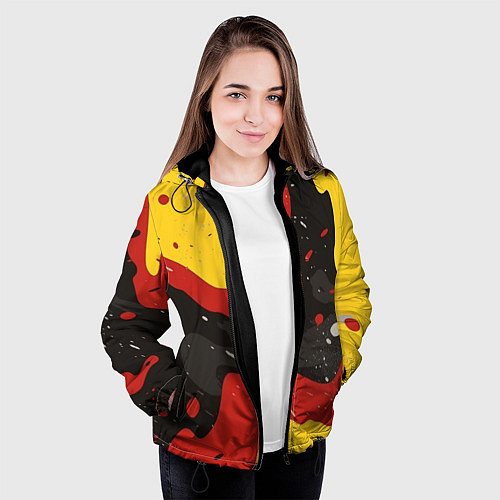 Женская куртка Красные желтые оранжевые пятна краски абстракция / 3D-Черный – фото 3