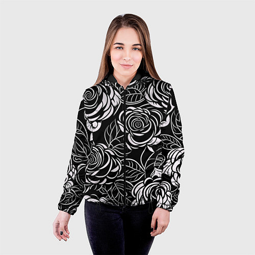 Женская куртка Цветочные паттерны / 3D-Черный – фото 4