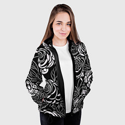 Куртка с капюшоном женская Цветочные паттерны, цвет: 3D-черный — фото 2