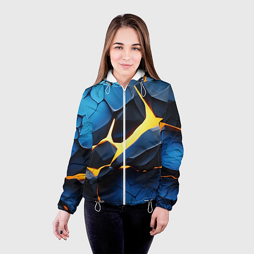 Женская куртка Желтая лава на синих плитах / 3D-Белый – фото 4