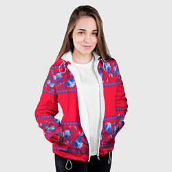 Куртка с капюшоном женская Голубая гжель на красном фоне, цвет: 3D-белый — фото 2