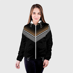 Куртка с капюшоном женская Абстракция графика серая и коричневая полоски на ч, цвет: 3D-белый — фото 2