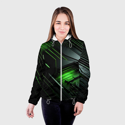 Женская куртка Металл и зеленый яркий неоновый свет / 3D-Белый – фото 4