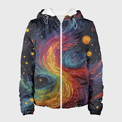 Куртка с капюшоном женская Звездный вихрь абстрактная живопись, цвет: 3D-белый